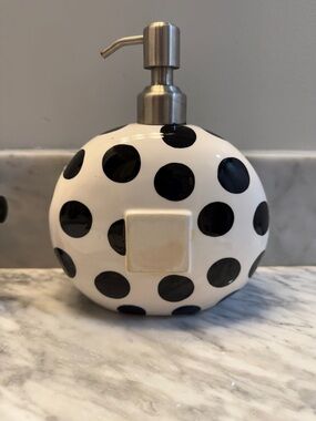 Happy Everything - Polka Dot Ceramic Soap Dispenser - White and Black